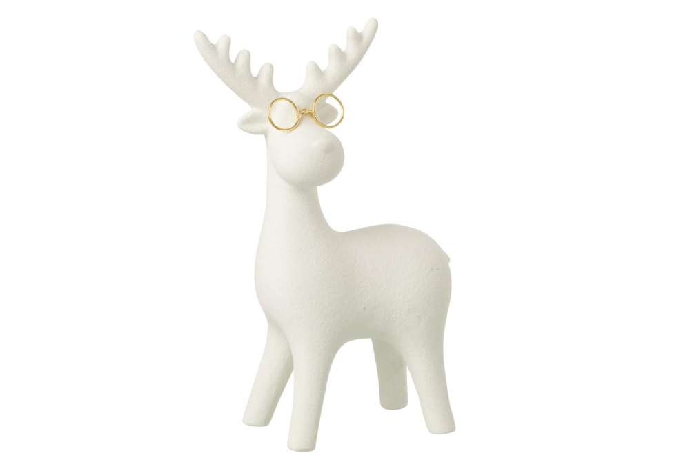 REINDEER 4 LEGS  +  GLASSES PORCELAIN WHITE/GOLD COLORED LARGE