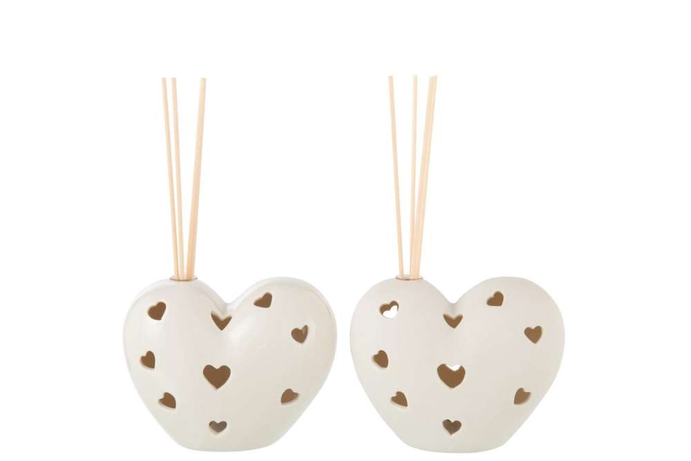 VASE LED HEART CLAY WHITE ASSORTMENT OF 2