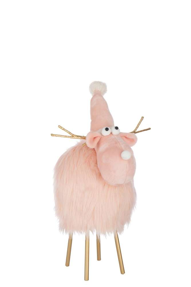 REINDEER HAT POLYESTER LIGHT PINK LARGE