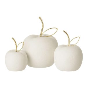 SET OF 3 APPLE SAND FINISH PORCELAIN WHITE/GOLD COLORED