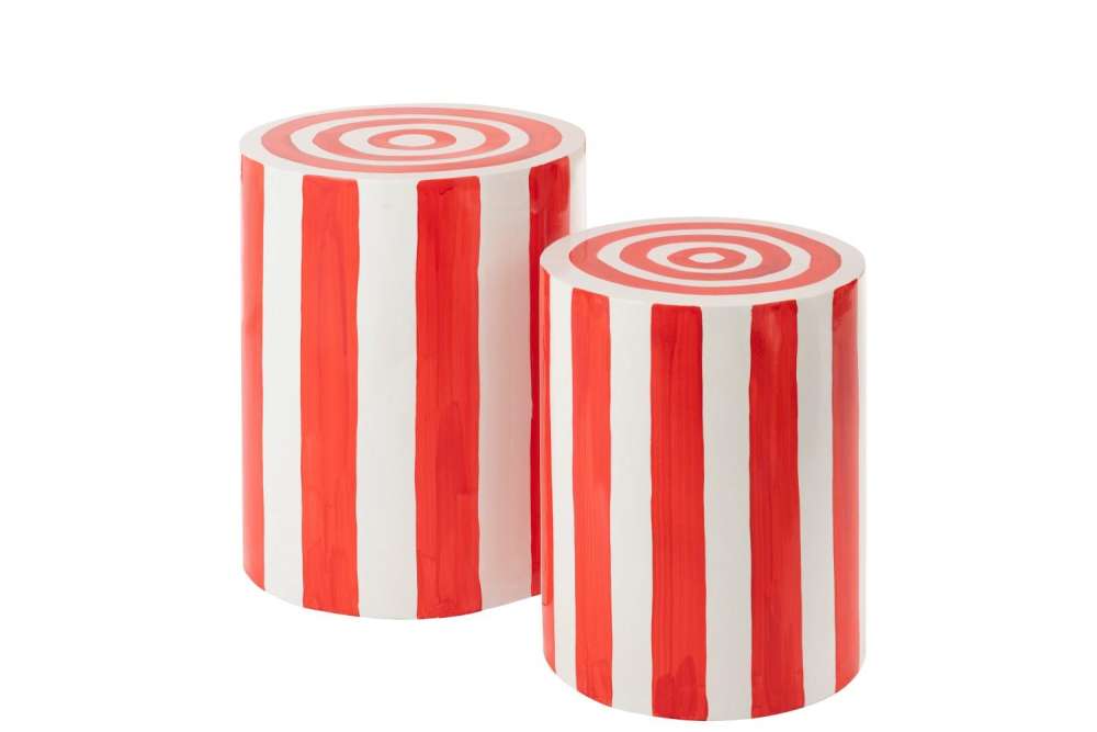SET OF 2 SIDE TABLE STRIPED MAGNESIUM OXIDE RED/WHITE