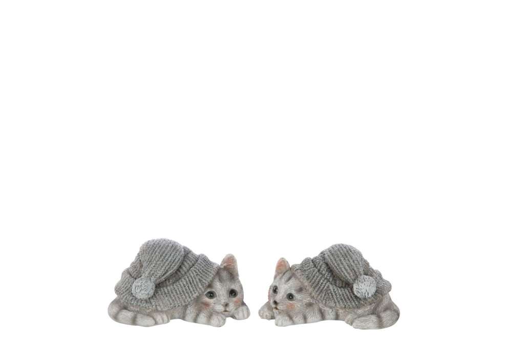 CAT HAT POLYRESIN GREY BLUE/WHITE SMALL ASSORTMENT OF 2