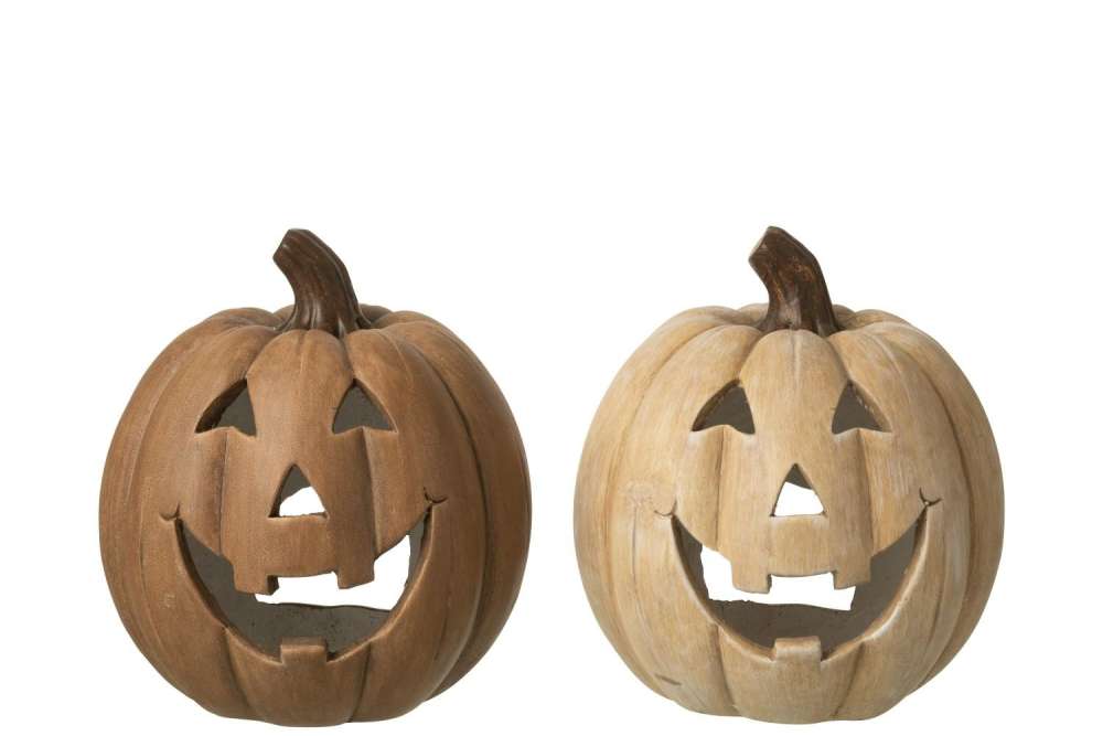 CANDLE HOLDER PUMPKIN HALLOWEEN CLAY CARAMEL ASSORTMENT OF 2