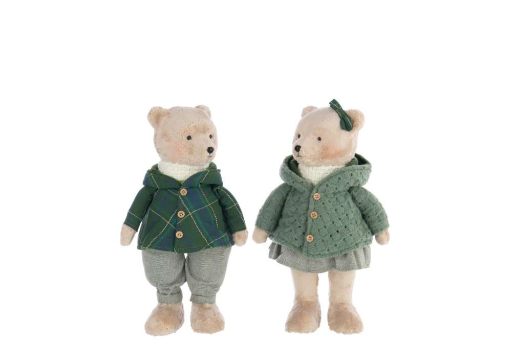 BEAR BOY/GIRL POLYESTER BEIGE/DARK GREEN ASSORTMENT OF 2