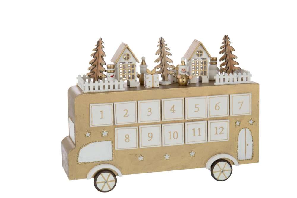 BUS ADVENT CALENDAR PLYWOOD GOLD COLORED/WHITE