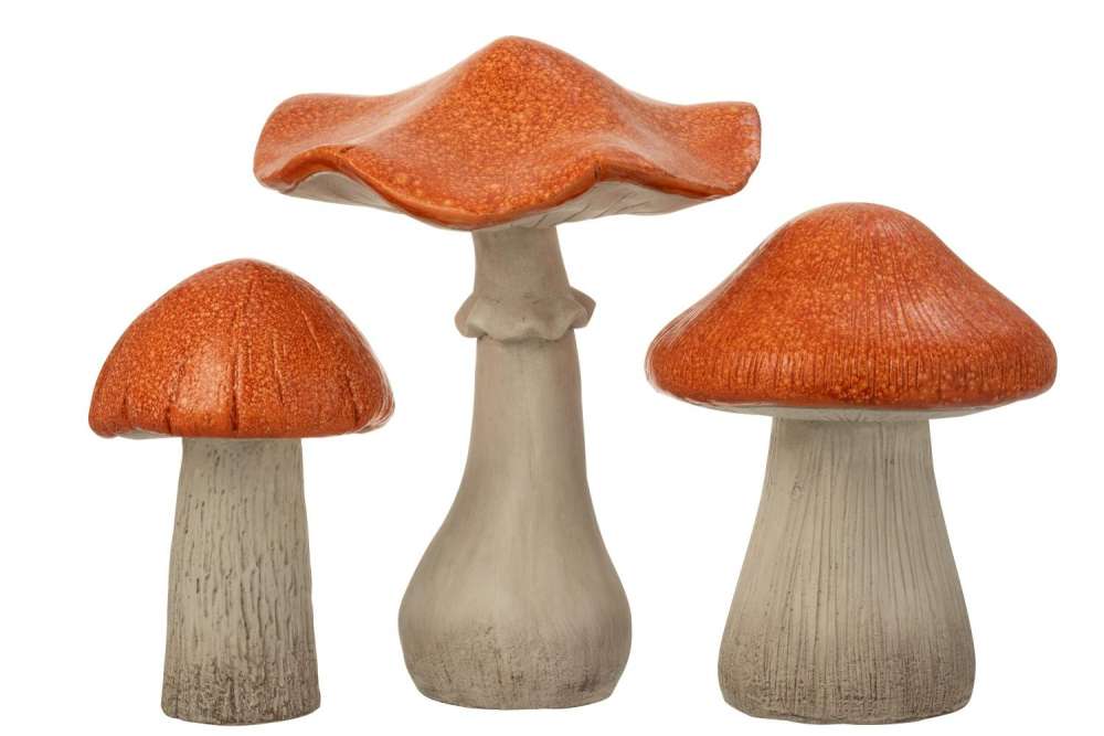 SET OF 3 MUSHROOM SHINY MAGNESIUM ORANGE/GREY