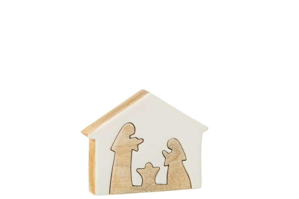 NATIVITY IN HOUSE MANGO WOOD WHITE/NATURAL MEDIUM