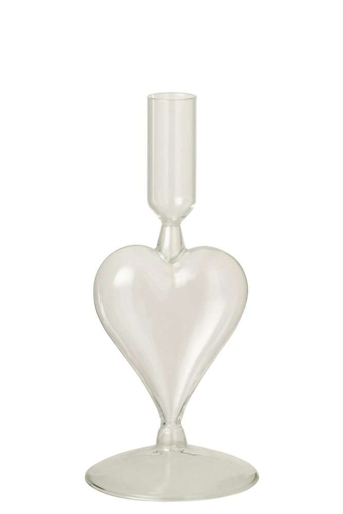 CANDLE HOLDER HEART GLASS TRANSPARENT