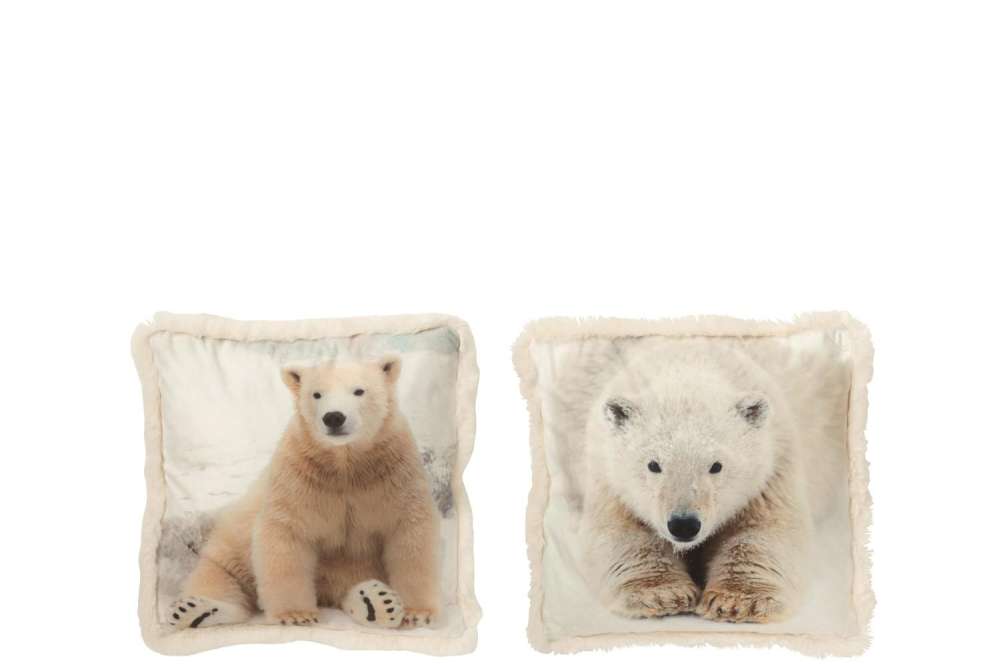 CUSHION POLAR BEAR POLYESTER OFF-WHITE/BEIGE SMALL ASSORTMENT OF 2