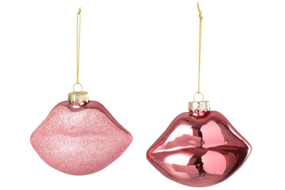 HANGER LIPS GLASS PINK ASSORTMENT OF 2