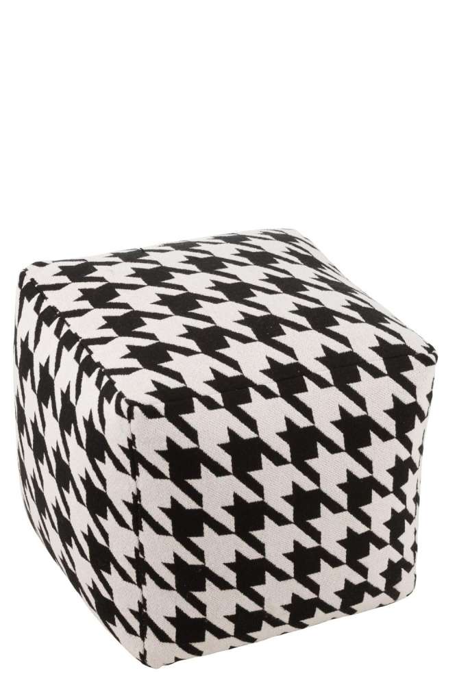 POUFFE LARGE PATTERN PIED-DE-POULE COTTON WHITE/BLACK