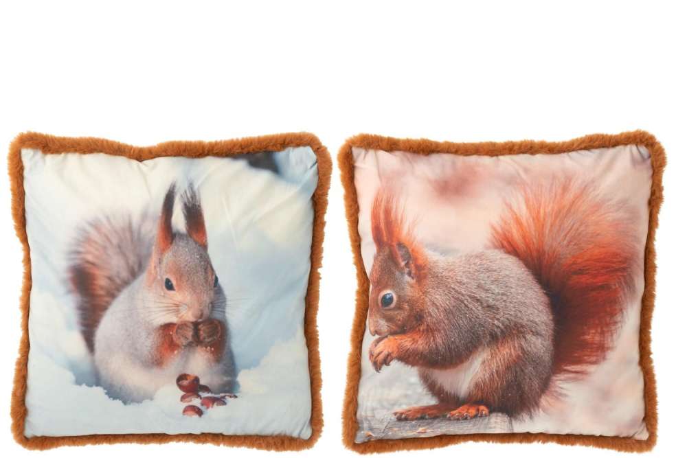 CUSHION SQUIRREL POLYESTER BROWN/OFF-WHITE LARGE ASSORTMENT OF 2