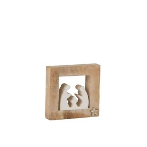 NATIVITY SCENE SIMPLE MANGO WOOD WHITE/WHITE WASH SMALL