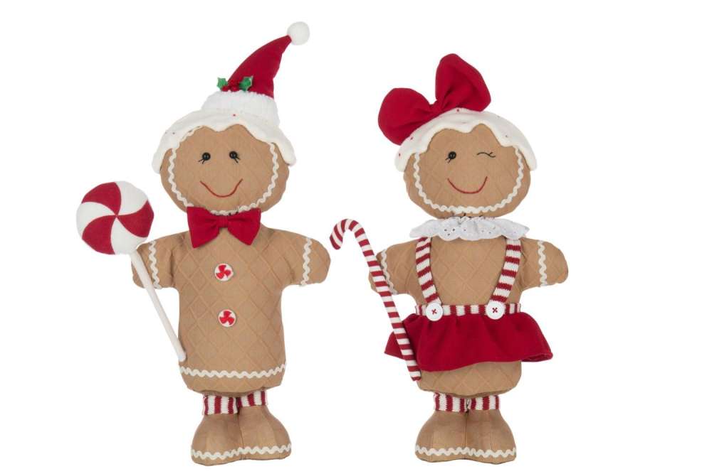 GINGERBREAD BOY/GIRL CANDY POLYESTER CAMEL/CHRISTMAS RED ASSORTMENT OF 2