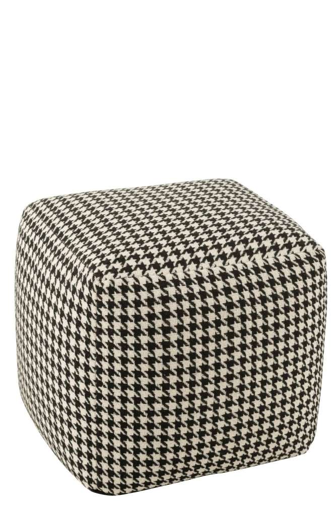 POUFFE PIED-DE-POULE COTTON WHITE/BLACK