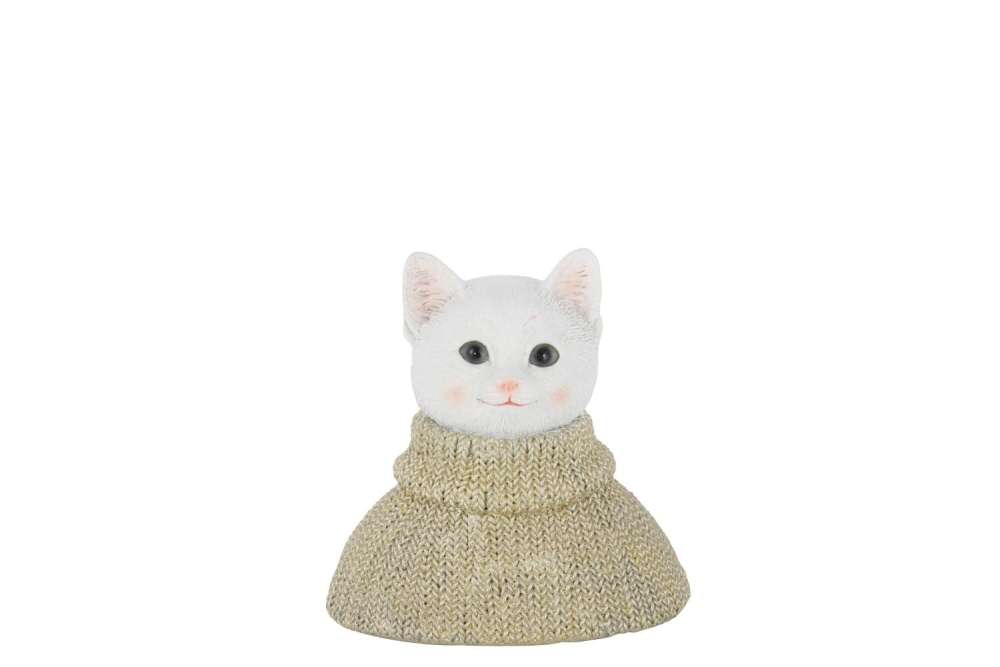 CAT BUST SWEATER POLYRESIN GREY-GREEN/WHITE