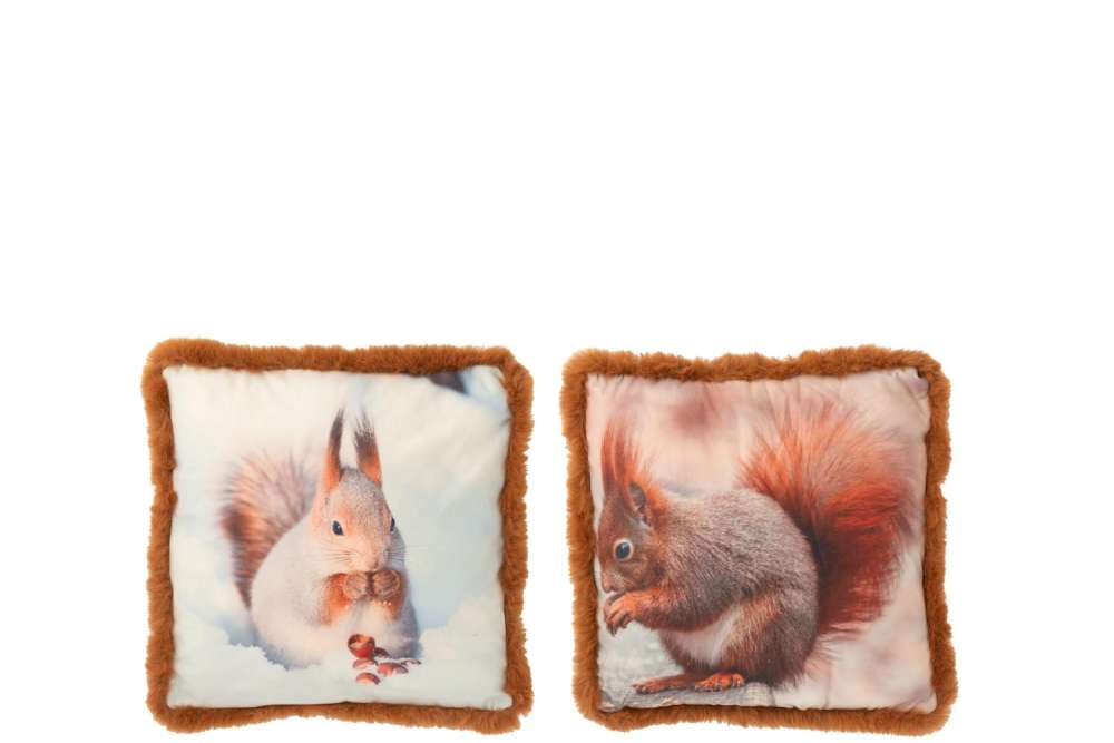 CUSHION SQUIRREL POLYESTER BROWN/OFF-WHITE SMALL ASSORTMENT OF 2