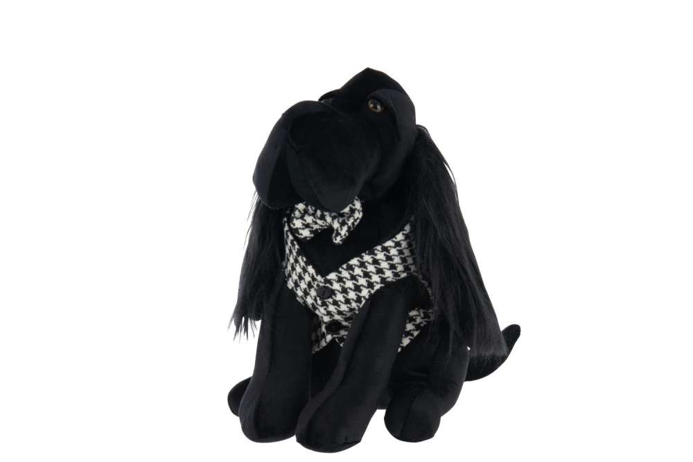 DOORSTOP DOG PIED-DE-POULE POLYESTER BLACK/WHITE