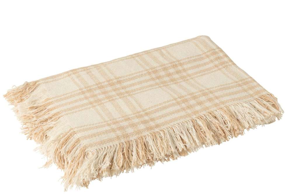BLANKET CHECKERED COTTON WHITE/BEIGE