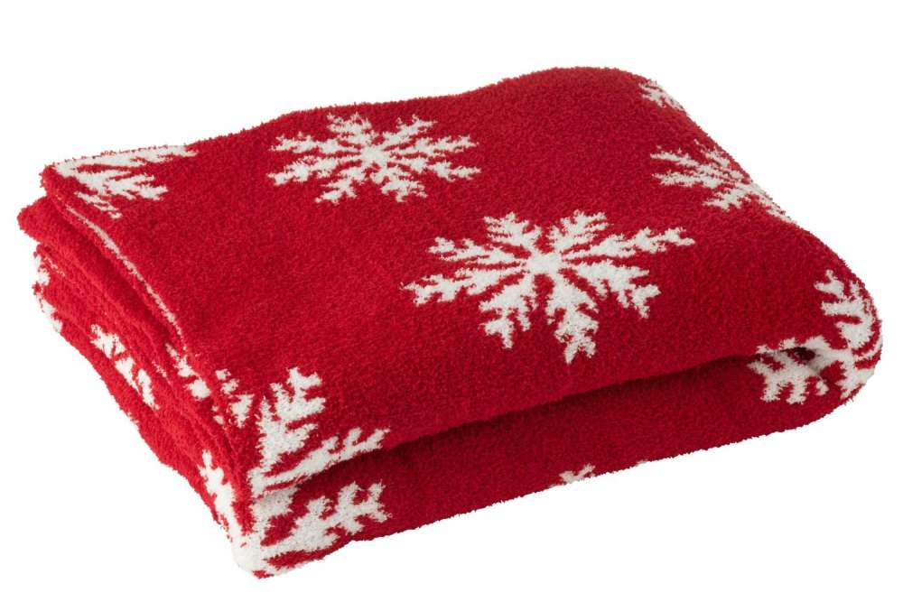 BLANKET SNOWFLAKES POLYESTER RED/WHITE