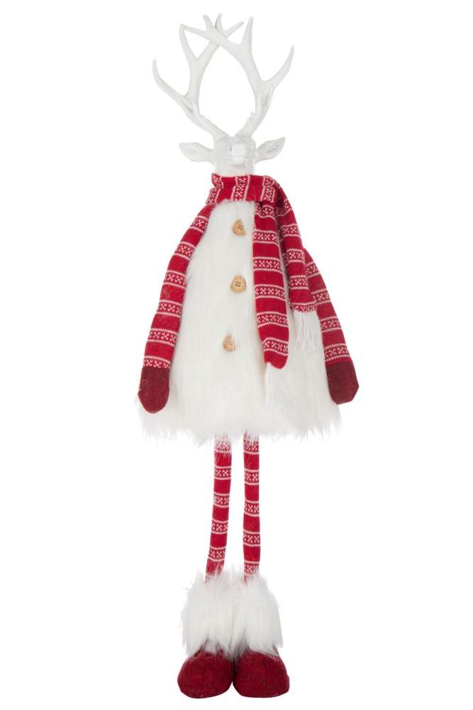 DEER FUR+SCARF POLYESTER WHITE/CHRISTMAS RED LARGE