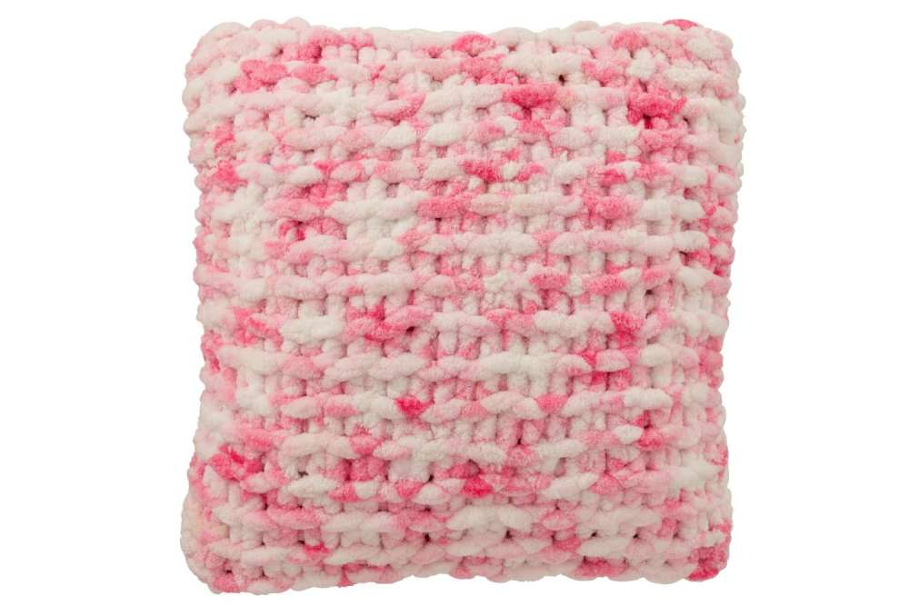 CUSHION KNITTED POLYESTER PINK/WHITE