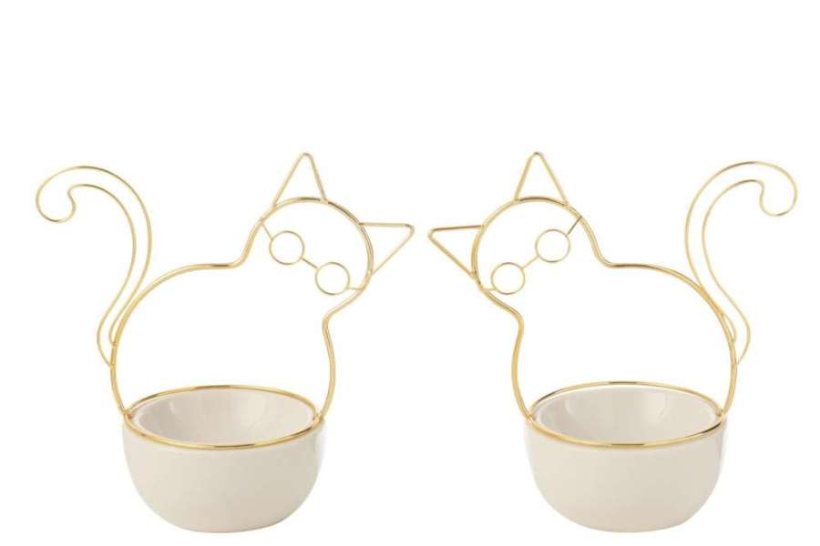 CAT GLASSES BOWL PORCELAIN/METAL LARGE ASSORTMENT OF 2