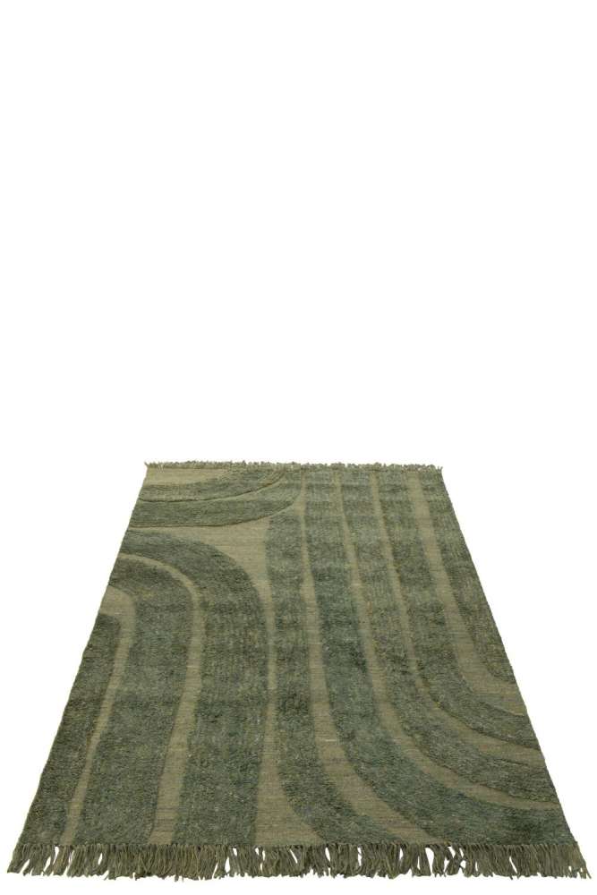 RUG ROUNDED LINES WOOL KHAKI GREEN