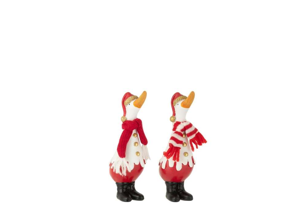 DUCK WINTER POLYRESIN WHITE/RED SMALL ASSORTMENT OF 2
