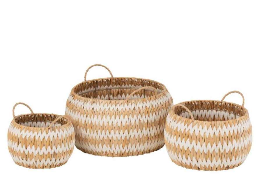 SET OF 3 BASKETS LYS ROUND FLAT GRASS NATURAL/WHITE