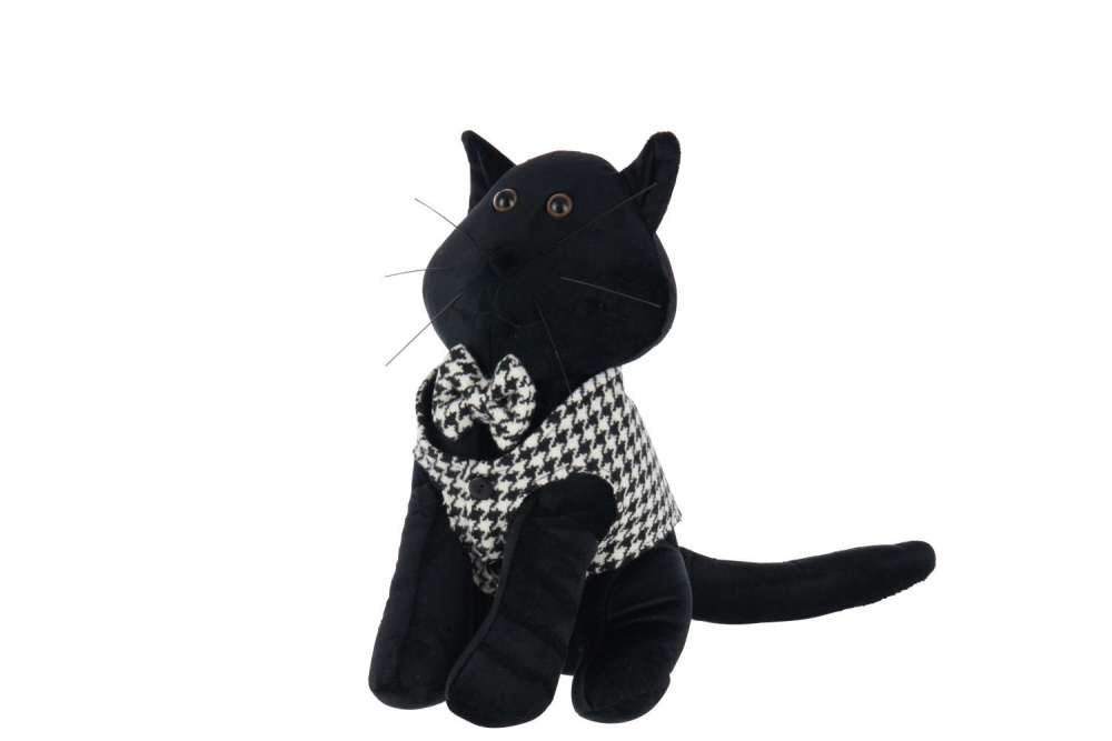 DOORSTOP CAT PIED-DE-POULE POLYESTER BLACK/WHITE