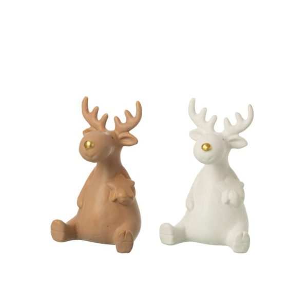 REINDEER SITTING PORCELAIN WHITE/BROWN LARGE ASSORTMENT OF 2