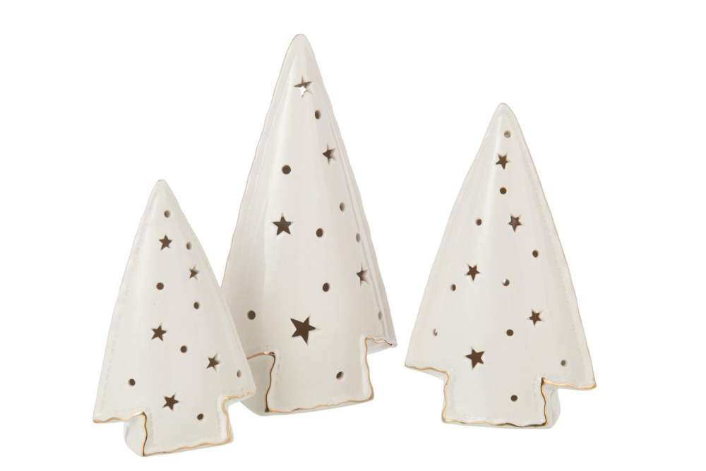 SET OF 3 TREE LED STARS CLAY WHITE