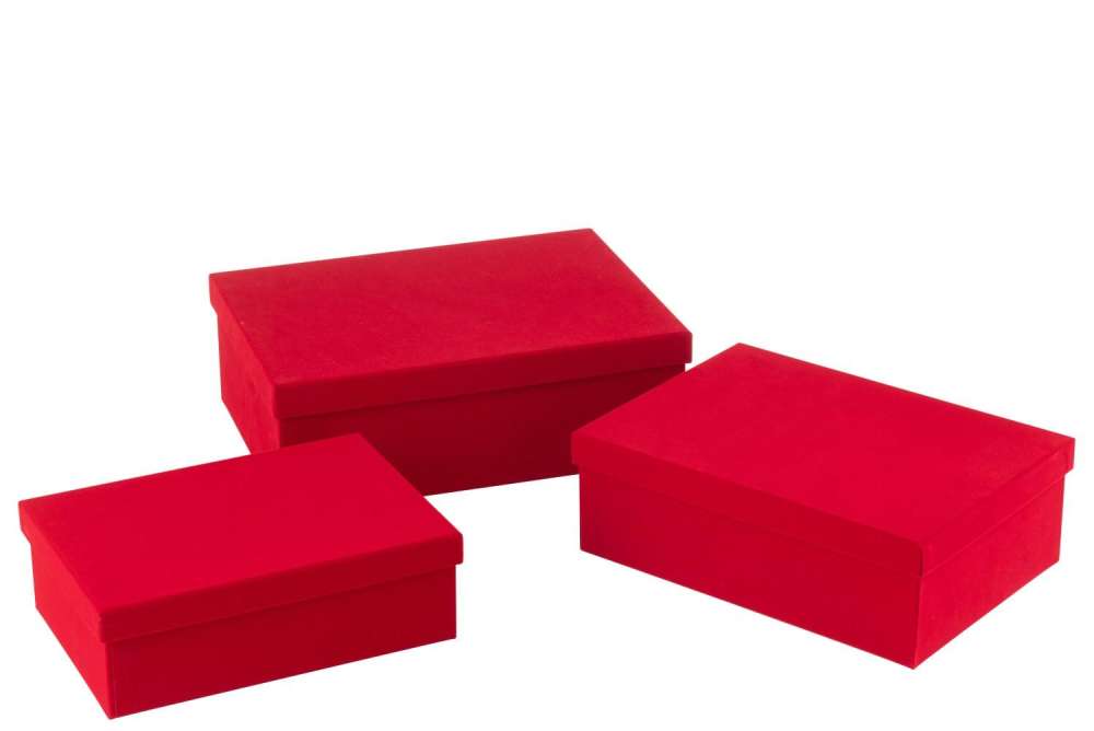 SET OF 3 BOX RECTANGLE VELVET PAPER RED