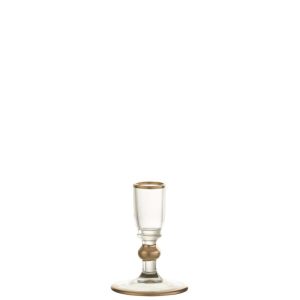 CANDLE HOLDER GOLD DETAILS GLASS TRANSPARENT