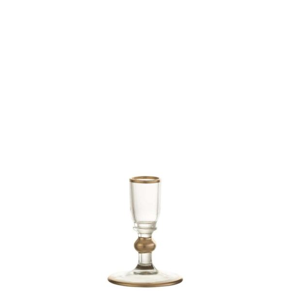 CANDLE HOLDER GOLD DETAILS GLASS TRANSPARENT