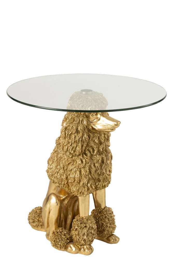 SIDE TABLE POODLE ROUND POLYRESIN GOLD COLORED