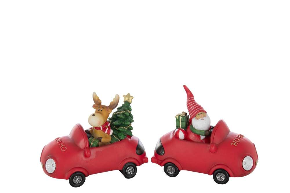 SANTA CLAUS LED + REINDEER IN CAR POLYRESIN MULTICOLORED ASSORTMENT OF 2