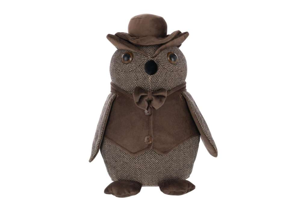 DOORSTOP OWL + HAT POLYESTER DARK BROWN