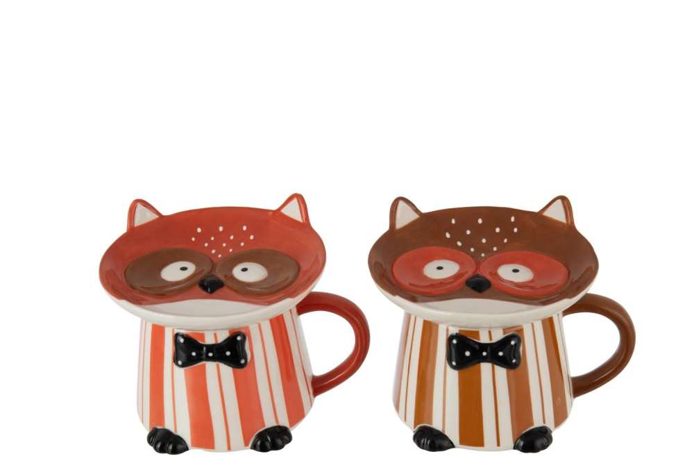 MUG +PLATE OWL DOLOMITE BROWN/CAMEL ASSORTMENT OF 2