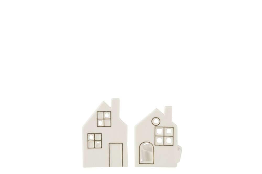 TEALIGHT HOLDER HOUSE CLAY WHITE ASSORTMENT OF 2