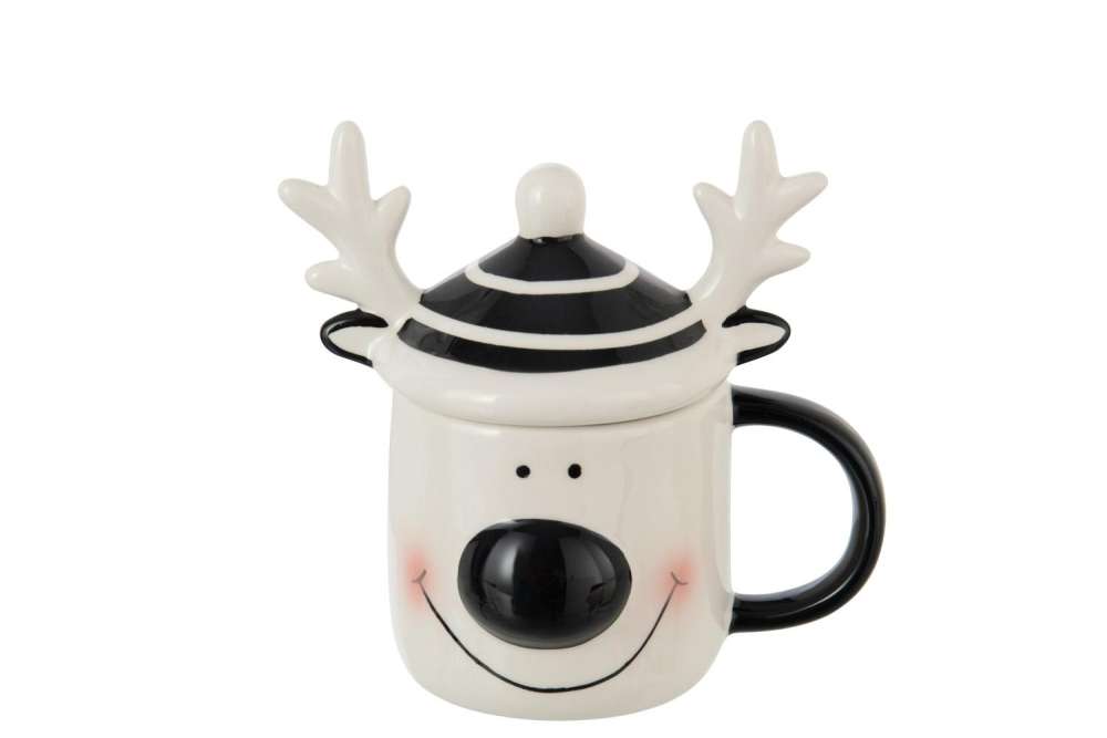 MUG + LID REINDEER DOLOMITE WHITE/BLACK