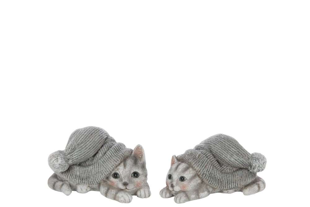 CAT HAT POLYRESIN GREY BLUE/WHITE MEDIUM ASSORTMENT OF 2