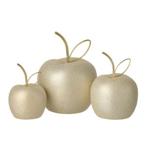 SET OF 3 APPLE ELECTROPLATED PORCELAIN GOLD COLORED