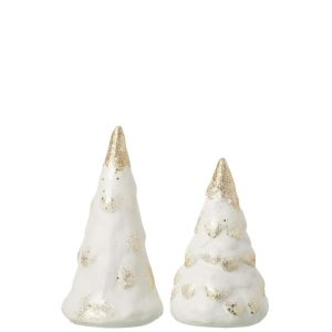 SET OF 2 PINE TREE SNOW CLAY BEIGE/WHITE