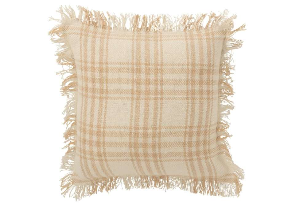 CUSHION CHECKERED COTTON WHITE/BEIGE
