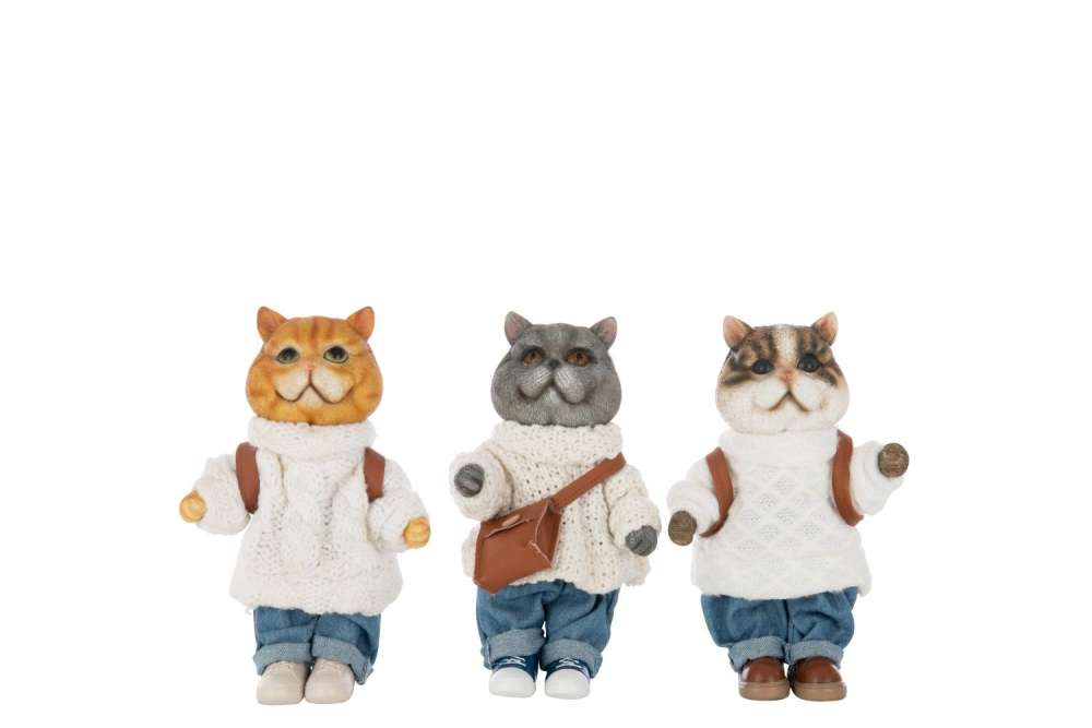 CAT CLOTHE+BAG POLYRESIN MULTICOLORED SMALL ASSORTMENT OF 3