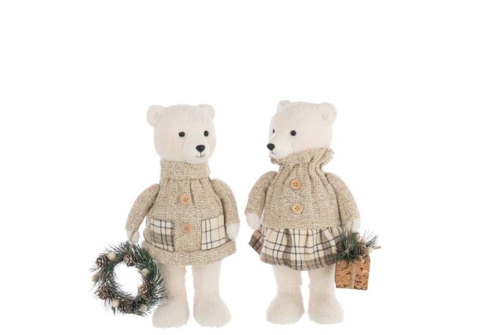BEAR BOY/GIRL POLYESTER ECRU/BEIGE ASSORTMENT OF 2