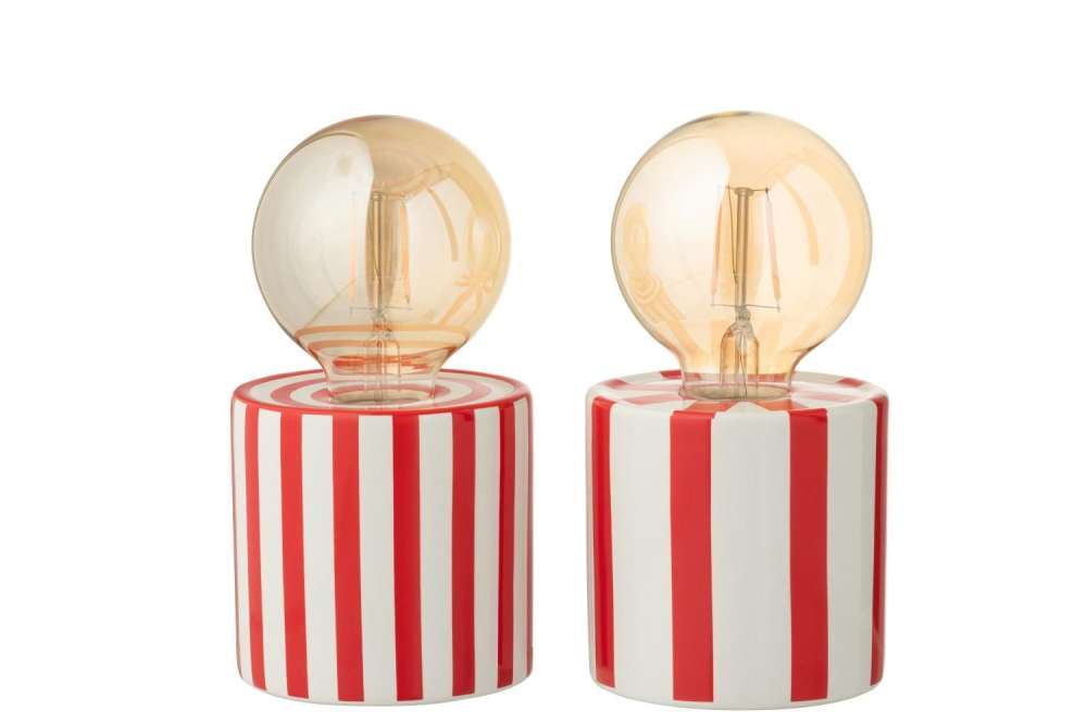 TABLE LAMP  STRIPED DOLOMITE RED/WHITE ASSORTMENT OF 2