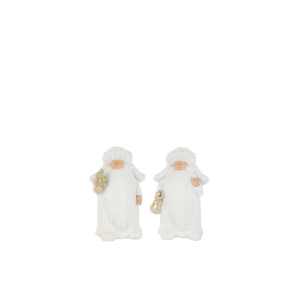 SANTA CLAUS TREE + BAG POLYRESIN WHITE/GOLD COLORED SMALL ASSORTMENT OF 2